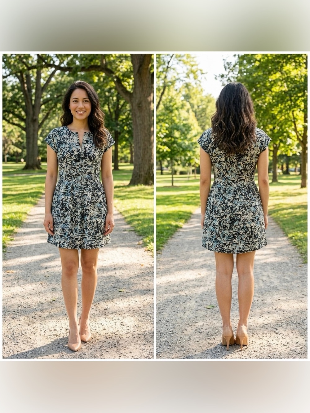 LOFT Women’s Petites Short Sleeve V-Neck Pattern Printed Swing Dress Size XXSP